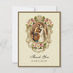 Vintage katholische Hochzeit Kirschblüten religiös Dankeskarte