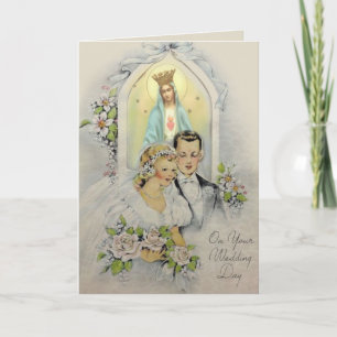 Vintage katholische Hochzeitskarte mit Schrift & V Karte
