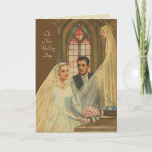 Vintage katholische Hochzeitskarte mit Schrift & V Karte
