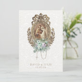 Vintage katholische Hochzeitskirche Mint Lavender Einladung (Stehend Vorderseite)