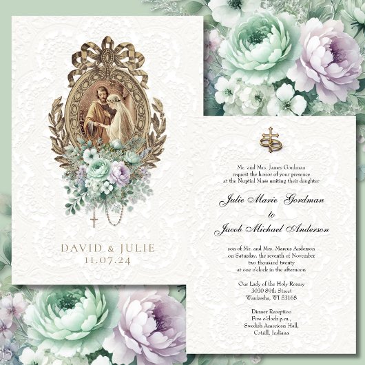 Vintage katholische Hochzeitskirche Mint Lavender Einladung