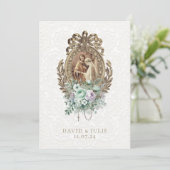 Vintage katholische Hochzeitskirche Mint Lavender Einladung (Stehend Vorderseite)