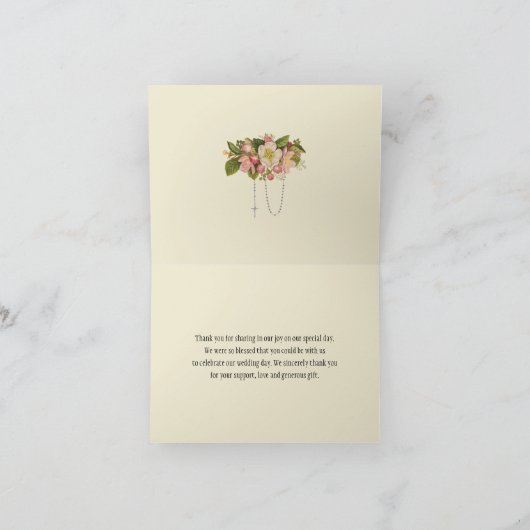 Vintage katholische Hochzeitskirsche Blüten Religi Dankeskarte (Innenseite)