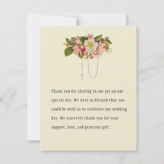 Vintage katholische Hochzeitskirsche Blüten Religi Dankeskarte (Rückseite)