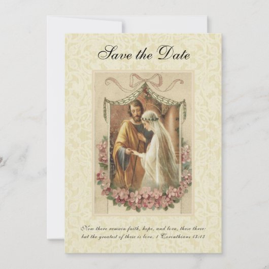 Vintage katholische Hochzeitskirsche Blüten Religi Save The Date (Vorderseite)