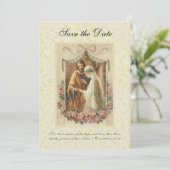 Vintage katholische Hochzeitskirsche Blüten Religi Save The Date (Stehend Vorderseite)