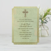 Vintage katholische Kreuzantikhochzeit Einladung (Stehend Vorderseite)