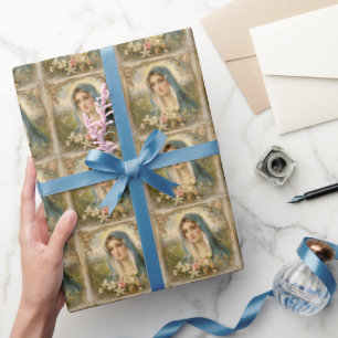 Vintage Katholische Mutter Maria Floral Vintage Geschenkpapier