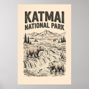 Vintage Katmai Nationalpark Grizzlybär Poster
