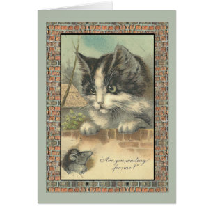 Vintage Katz und Maus "gewartet für mich?"