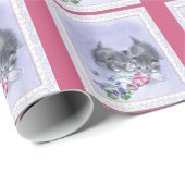 Vintage Kätzchen-antike Perlen-rosa Schatze Geschenkpapier (Rolleneckpunkt)