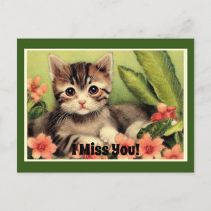 Vintage-Kätzchen-in-Blumen-Postkarte Postkarte