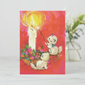 Vintage Kätzchen Lighten eine Kerze Feiertagskarte (Stehend Vorderseite)