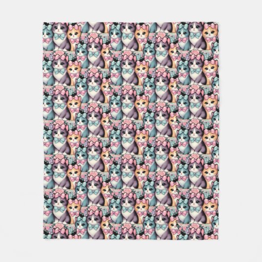 Vintage Kätzchen mit Bogen Fleecedecke (Vorderseite)