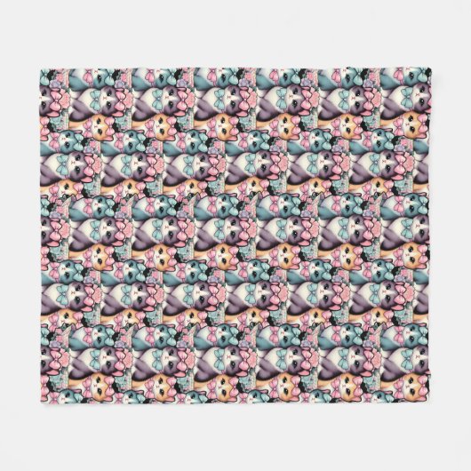 Vintage Kätzchen mit Bogen Fleecedecke (Vorderseite (Horizontal))