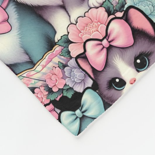 Vintage Kätzchen mit Bogen Fleecedecke (Ecke)