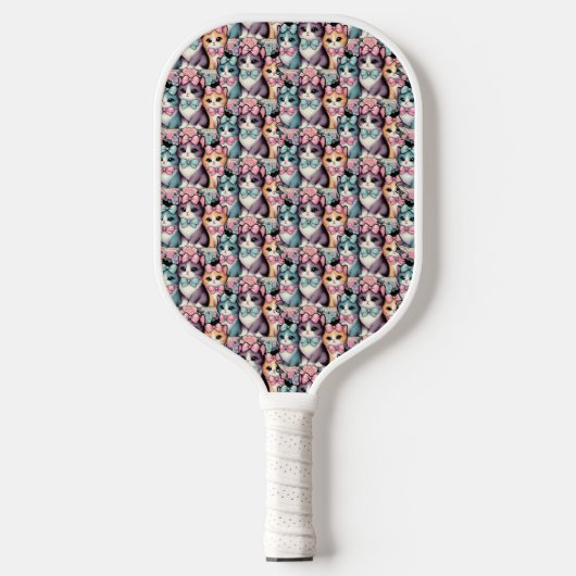 Vintage Kätzchen mit Bogen Pickleball Schläger (Vorderseite)