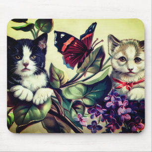 Vintage-Kätzchen mit Schmetterling Mousepad