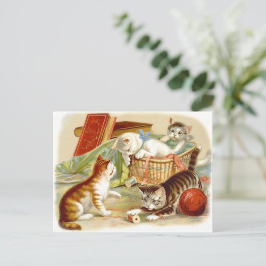 Vintage Kätzchen mit Spaß Postkarte (Stehend Vorderseite)