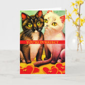 Vintage Kätzchen Retro Niedliche Katzen Valentinst Karte (Gelbe Blume)