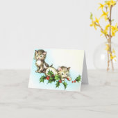 Vintage Kätzchen und Weihnachtskarte Karte (Gelbe Blume)