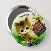 Vintage-Kätzchen-Weihnachten Button (Vorne & Hinten)