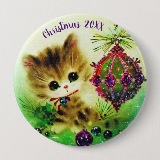 Vintage-Kätzchen-Weihnachten Button (Vorderseite)