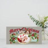 Vintage Kätzchen & Weihnachten Holly Berries Foto (Stehend Vorderseite)