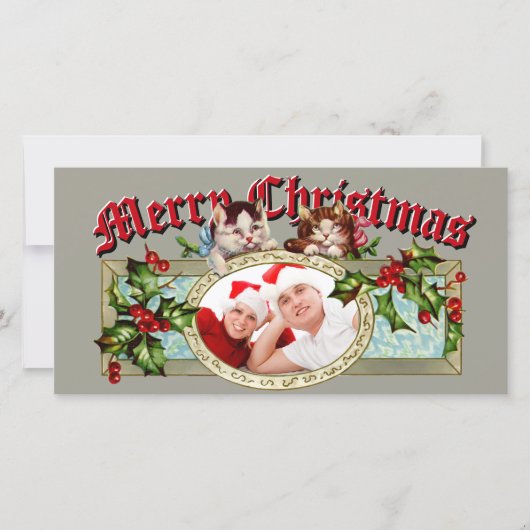 Vintage Kätzchen & Weihnachten Holly Berries Foto (Vorderseite)