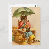 Vintage Katze an einem Obststand Postkarte (Vorne/Hinten)