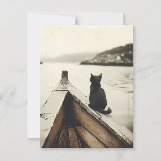 Vintage Katze auf dem Schiff Sepia Tone Postkarte