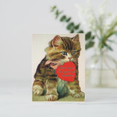 Vintage Katze, die eine Valentinskarte hat Einladung (Stehend Vorderseite)