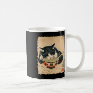 Vintage-Katze, die Ramen-Nudeln isst, Gothic Otaku Kaffeetasse