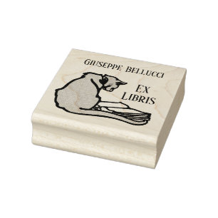 Vintage Katze Ex Libris Briefmarke der Holzkunst Gummistempel