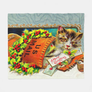 Vintage-Katze Frohe Weihnachten Fleecedecke