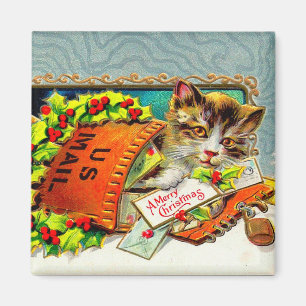 Vintage-Katze Frohe Weihnachten Magnet