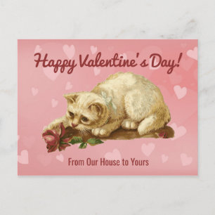 Vintage-Katze Frohen Valentinstag  Postkarte