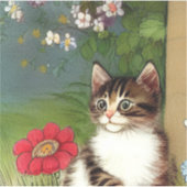 Vintage Katze-Illustration mit Frühlingsblumen Aufkleber (Vorderseite)