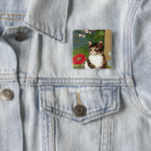 Vintage Katze-Illustration mit Frühlingsblumen Button (Beispiel)