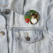 Vintage Katze-Illustration mit Frühlingsblumen Button (Beispiel)