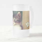 Vintage Katze-Illustration mit Frühlingsblumen Mattglas Bierglas (VorderseiteRechts)