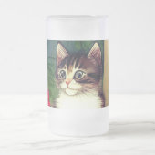 Vintage Katze-Illustration mit Frühlingsblumen Mattglas Bierglas (Mittel)