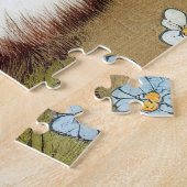 Vintage Katze-Illustration mit Frühlingsblumen Puzzle (Seite)