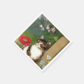 Vintage Katze-Illustration mit Frühlingsblumen Serviette (Ecke)