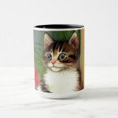 Vintage Katze-Illustration mit Frühlingsblumen Tasse (Zentrum)