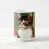 Vintage Katze-Illustration mit Frühlingsblumen Verwandlungstasse (Zentrum)