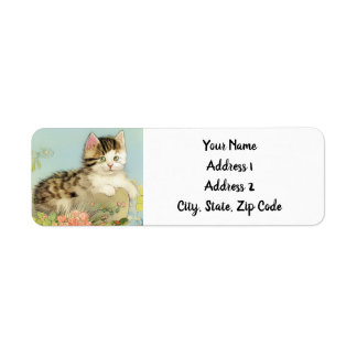 Vintage Katze-Illustration mit rosa Blume