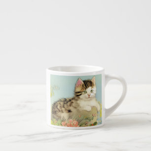 Vintage Katze-Illustration mit rosa Blume Espressotasse