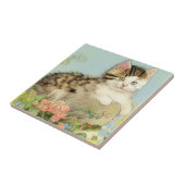 Vintage Katze-Illustration mit rosa Blume Fliese (Seite)