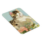 Vintage Katze-Illustration mit rosa Blume Magnet (Rechte Seite)